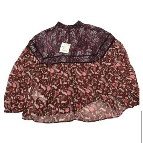 Zara Maroon Floral Print Flowy Top Blouse Size small - Picture 3 of 3